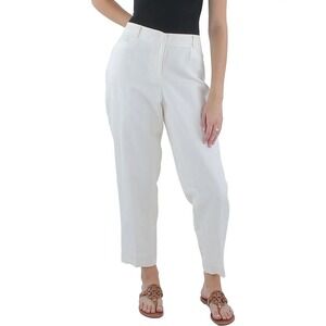 Anne Klein‎ Pants Womens 6 Ivory White Straight Leg Trousers Linen Blend NWT